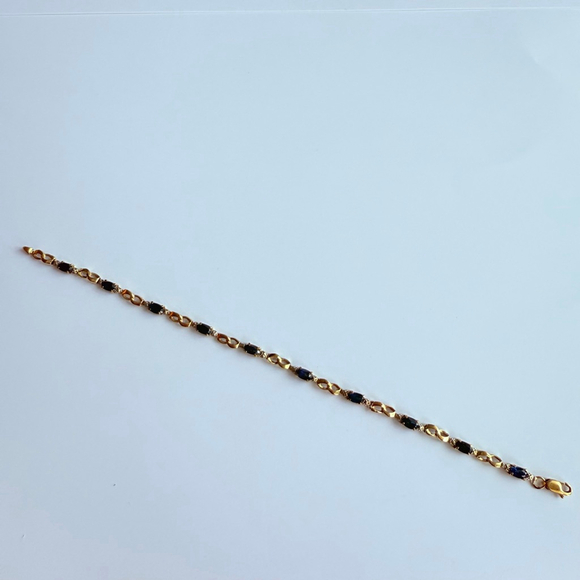 10K Solid Yellow Gold 3 CTW Natural Dark Blue Sapphire 3.5mm Tennis Bracelet - Picture 3 of 9
